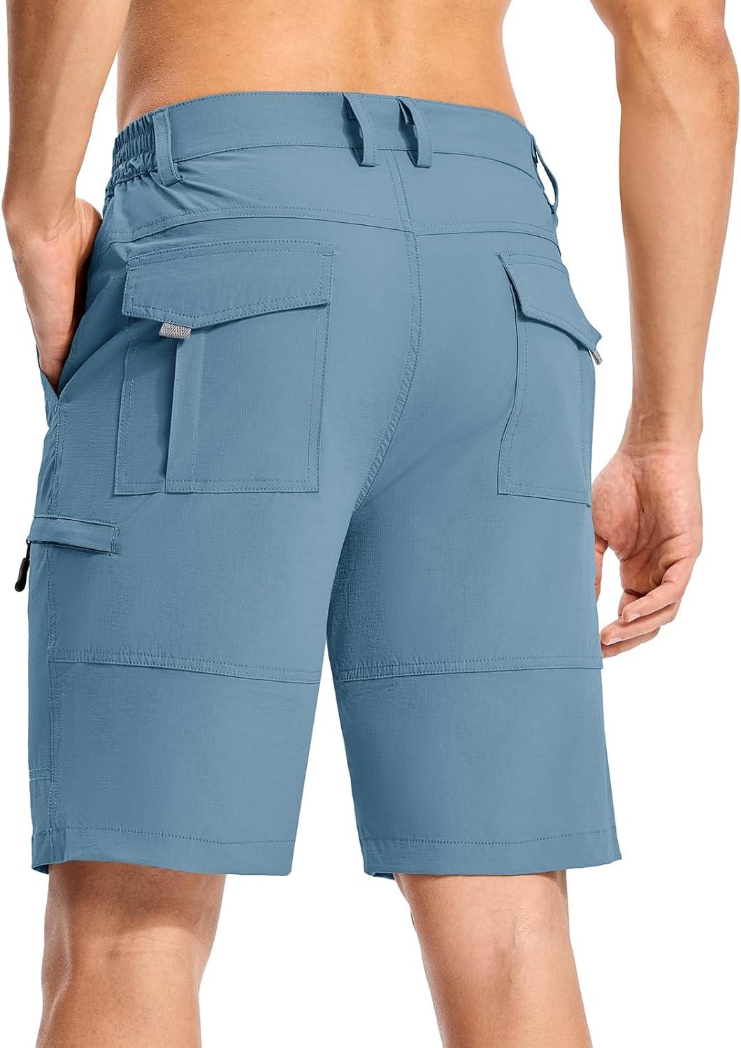 imageTBMPOY Mens Hiking Cargo Shorts 9quot Lightweight Water Resistant Quick Dry Work Shorts 6 Pockets for Travel Camping TacticalStone Blue
