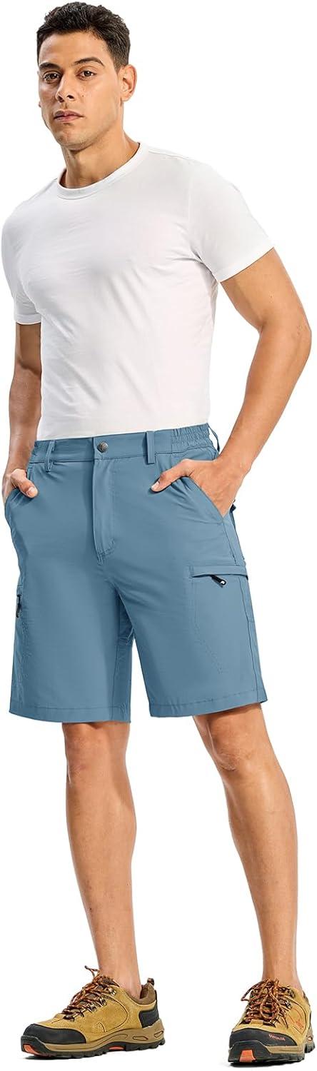 imageTBMPOY Mens Hiking Cargo Shorts 9quot Lightweight Water Resistant Quick Dry Work Shorts 6 Pockets for Travel Camping TacticalStone Blue