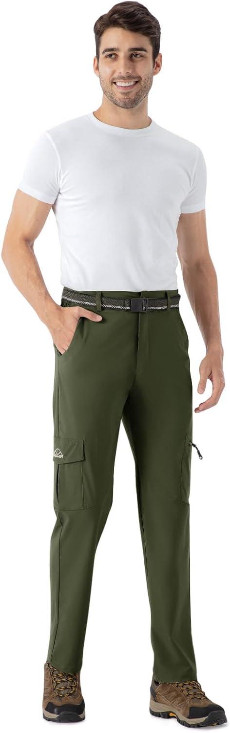 imageTBMPOY Mens Hiking Pants Lightweight 6 Cargo Pockets Quick Dry Water Resistant Outdoor Travel Work FishingArmy Green