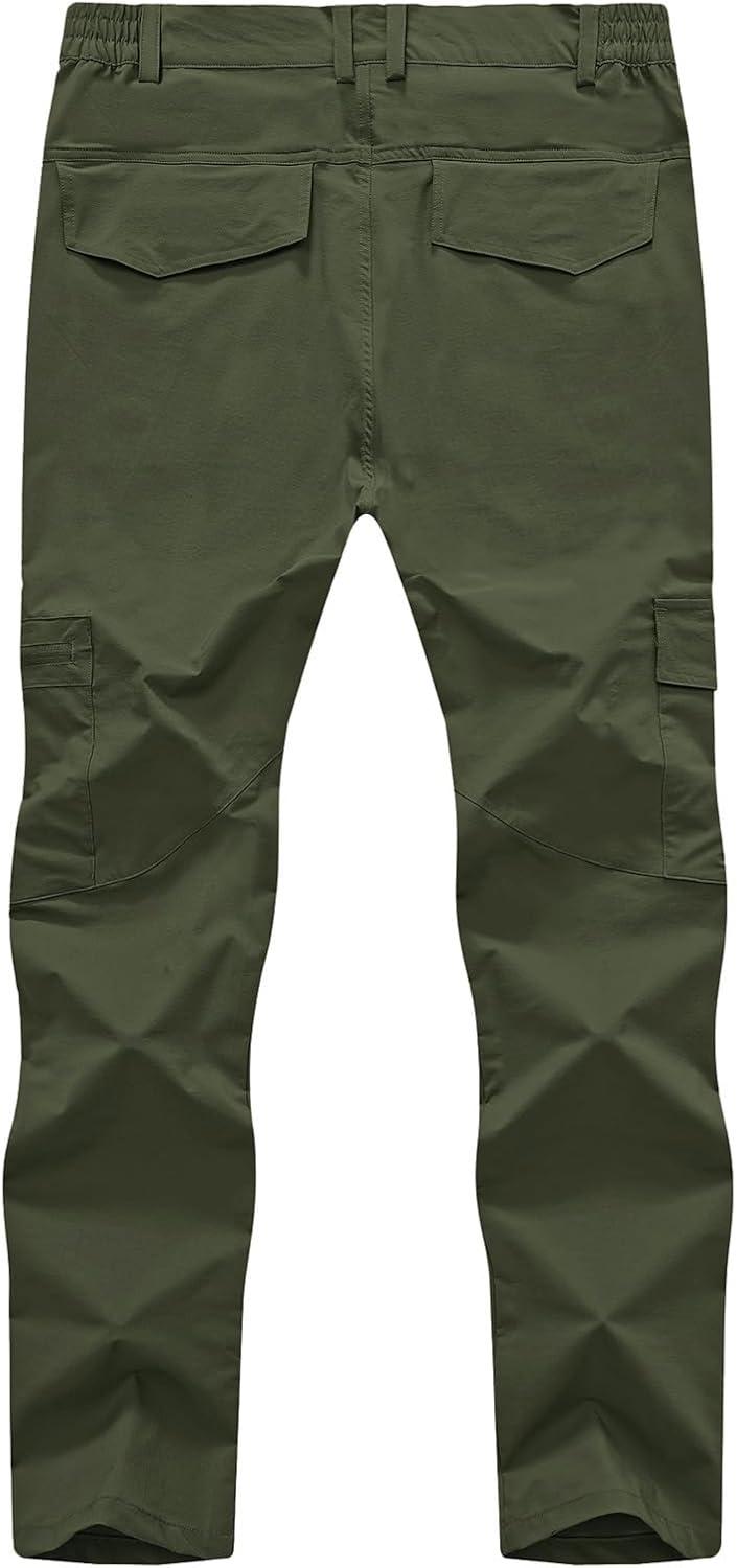 imageTBMPOY Mens Hiking Pants Lightweight 6 Cargo Pockets Quick Dry Water Resistant Outdoor Travel Work FishingArmy Green