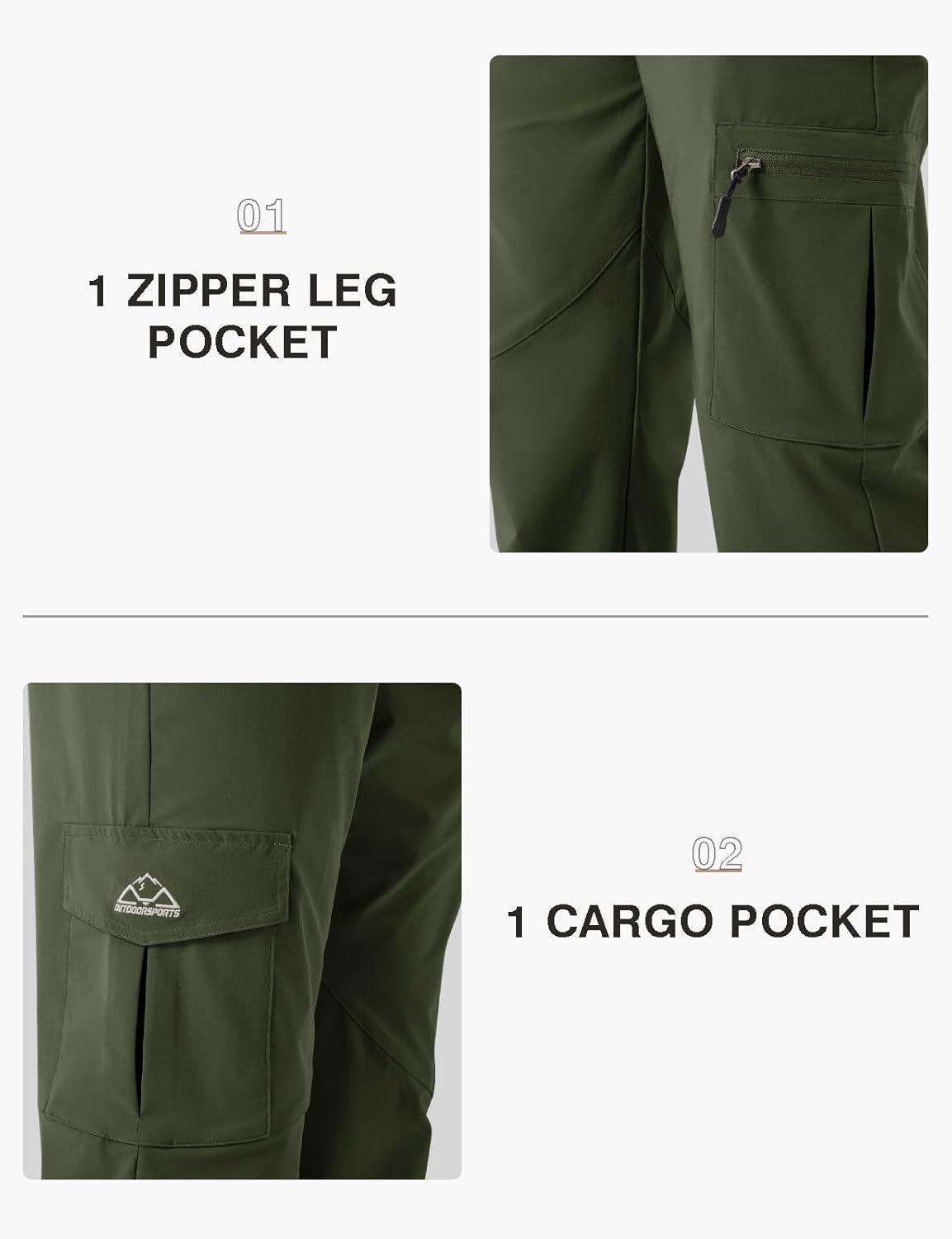 imageTBMPOY Mens Hiking Pants Lightweight 6 Cargo Pockets Quick Dry Water Resistant Outdoor Travel Work FishingArmy Green