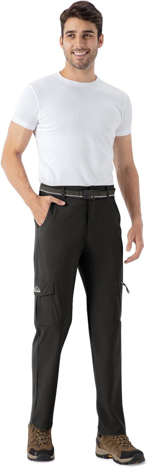 imageTBMPOY Mens Hiking Pants Lightweight 6 Cargo Pockets Quick Dry Water Resistant Outdoor Travel Work FishingBlack