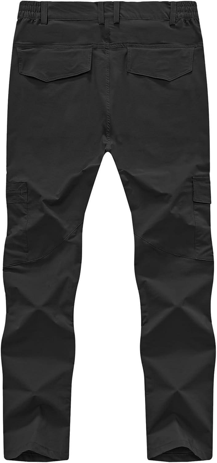 imageTBMPOY Mens Hiking Pants Lightweight 6 Cargo Pockets Quick Dry Water Resistant Outdoor Travel Work FishingBlack
