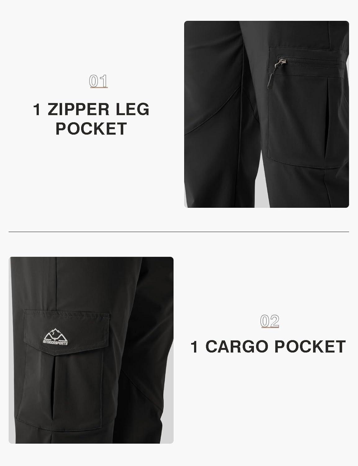 imageTBMPOY Mens Hiking Pants Lightweight 6 Cargo Pockets Quick Dry Water Resistant Outdoor Travel Work FishingBlack