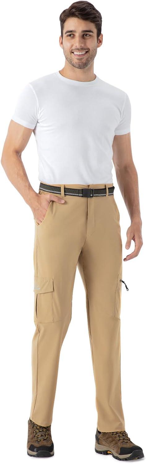 imageTBMPOY Mens Hiking Pants Lightweight 6 Cargo Pockets Quick Dry Water Resistant Outdoor Travel Work FishingKhaki