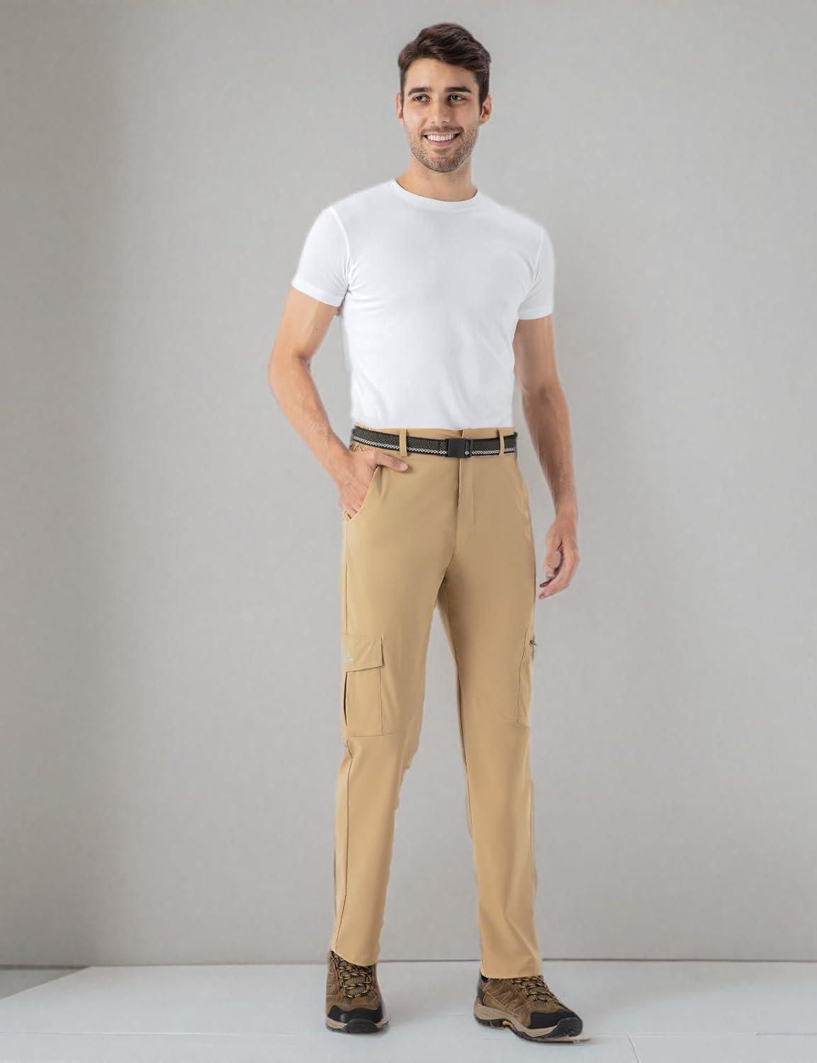 imageTBMPOY Mens Hiking Pants Lightweight 6 Cargo Pockets Quick Dry Water Resistant Outdoor Travel Work FishingKhaki