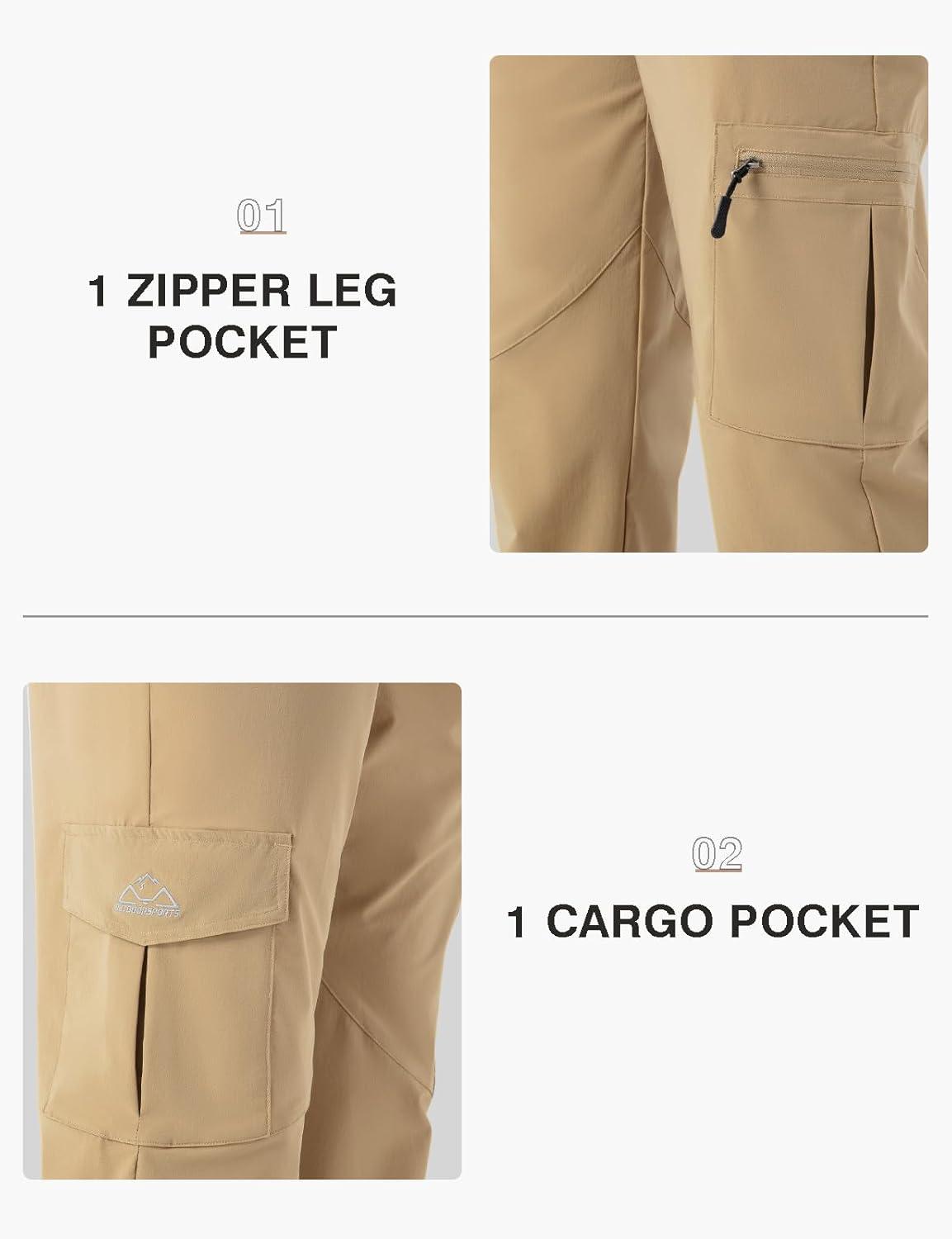 imageTBMPOY Mens Hiking Pants Lightweight 6 Cargo Pockets Quick Dry Water Resistant Outdoor Travel Work FishingKhaki