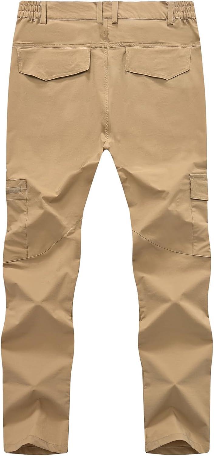 imageTBMPOY Mens Hiking Pants Lightweight 6 Cargo Pockets Quick Dry Water Resistant Outdoor Travel Work FishingKhaki