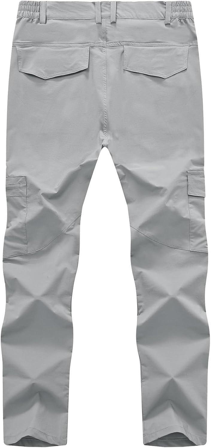 imageTBMPOY Mens Hiking Pants Lightweight 6 Cargo Pockets Quick Dry Water Resistant Outdoor Travel Work FishingLight Grey