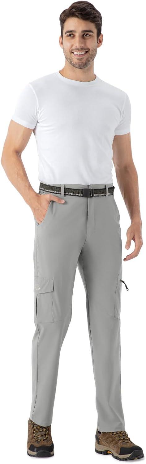 imageTBMPOY Mens Hiking Pants Lightweight 6 Cargo Pockets Quick Dry Water Resistant Outdoor Travel Work FishingLight Grey