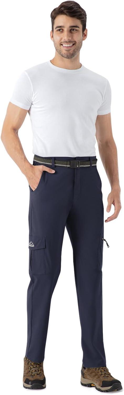 imageTBMPOY Mens Hiking Pants Lightweight 6 Cargo Pockets Quick Dry Water Resistant Outdoor Travel Work FishingNavy