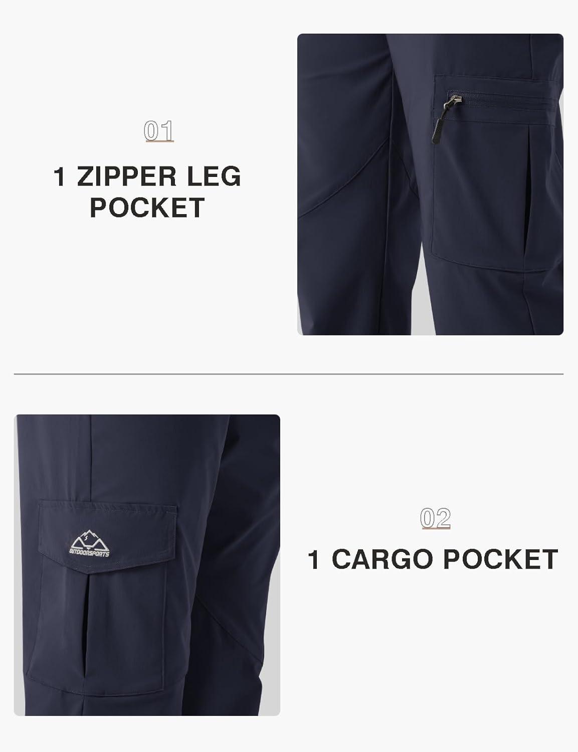 imageTBMPOY Mens Hiking Pants Lightweight 6 Cargo Pockets Quick Dry Water Resistant Outdoor Travel Work FishingNavy