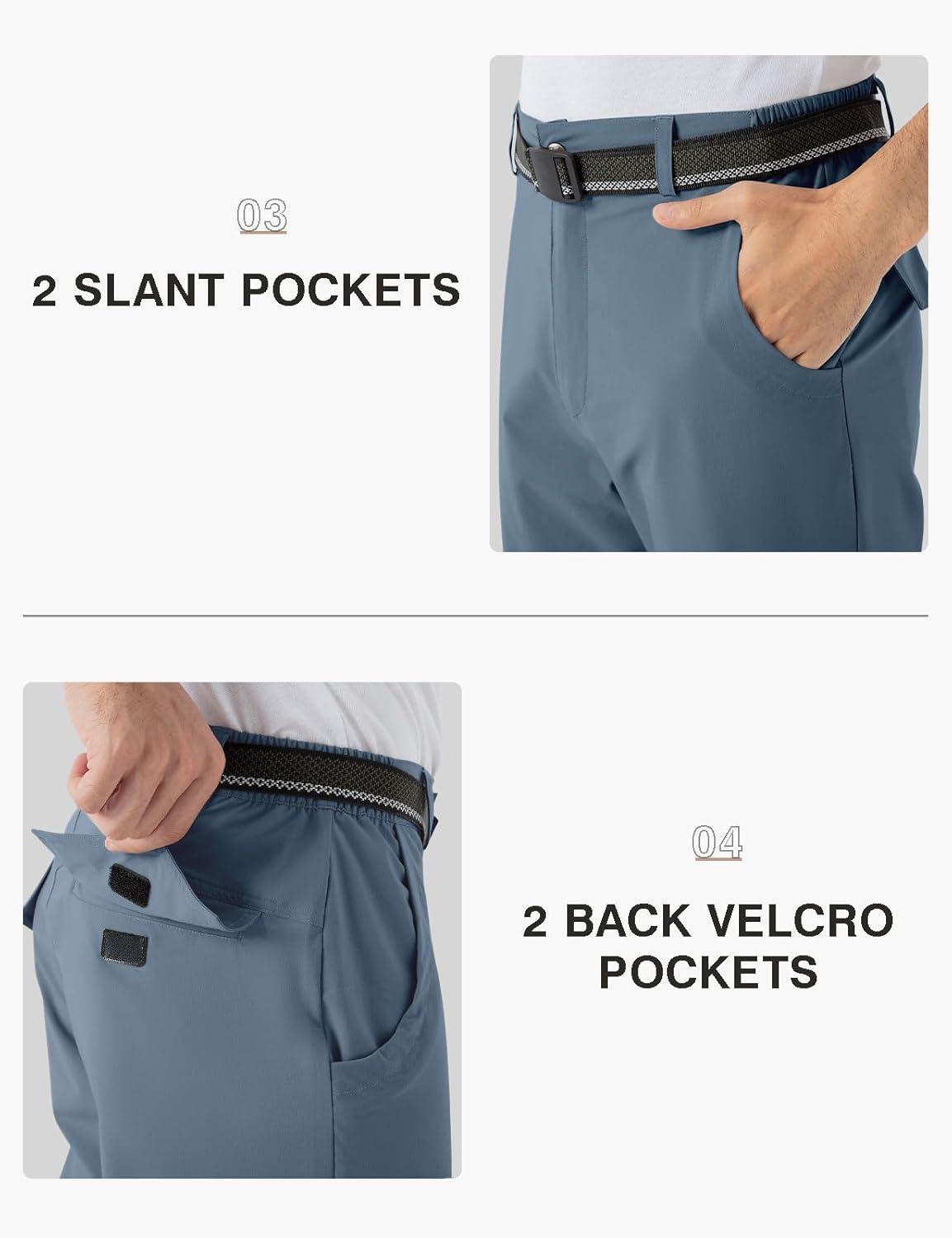 imageTBMPOY Mens Hiking Pants Lightweight 6 Cargo Pockets Quick Dry Water Resistant Outdoor Travel Work FishingStone Blue