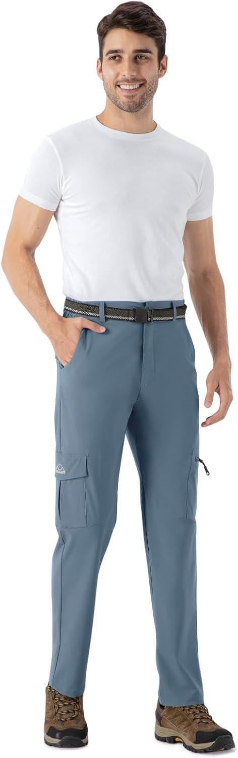 imageTBMPOY Mens Hiking Pants Lightweight 6 Cargo Pockets Quick Dry Water Resistant Outdoor Travel Work FishingStone Blue