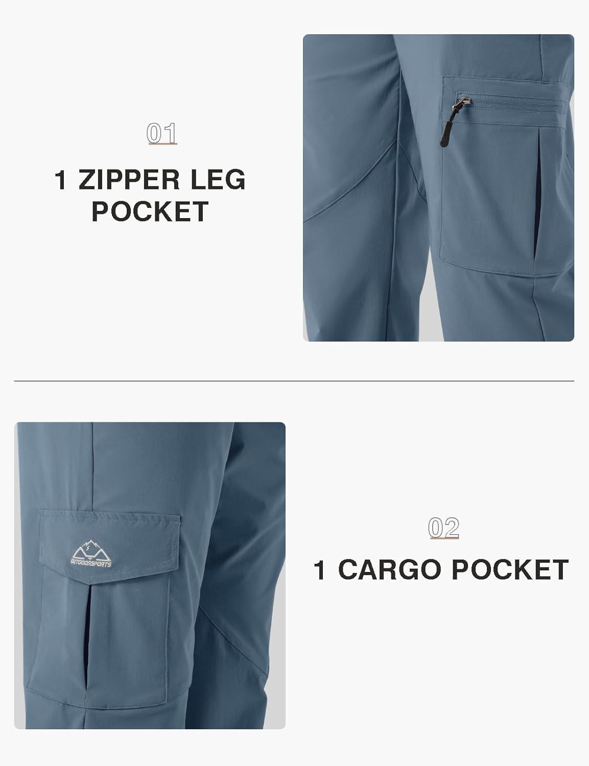 imageTBMPOY Mens Hiking Pants Lightweight 6 Cargo Pockets Quick Dry Water Resistant Outdoor Travel Work FishingStone Blue