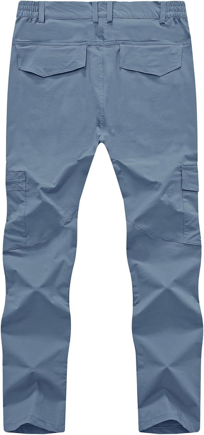 imageTBMPOY Mens Hiking Pants Lightweight 6 Cargo Pockets Quick Dry Water Resistant Outdoor Travel Work FishingStone Blue