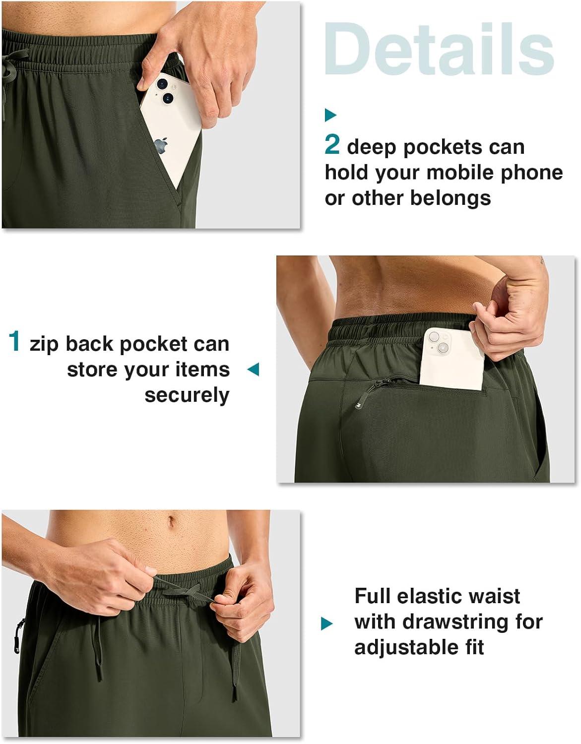 imageTBMPOY Mens Hiking Pants Lightweight Quick Dry 3 Pockets Travel Fishing WaterResistant Athletic Workout SweatpantsArmy Green