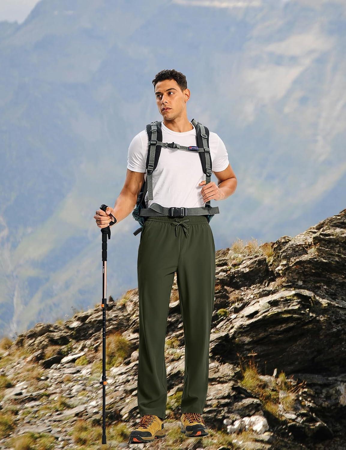 imageTBMPOY Mens Hiking Pants Lightweight Quick Dry 3 Pockets Travel Fishing WaterResistant Athletic Workout SweatpantsArmy Green