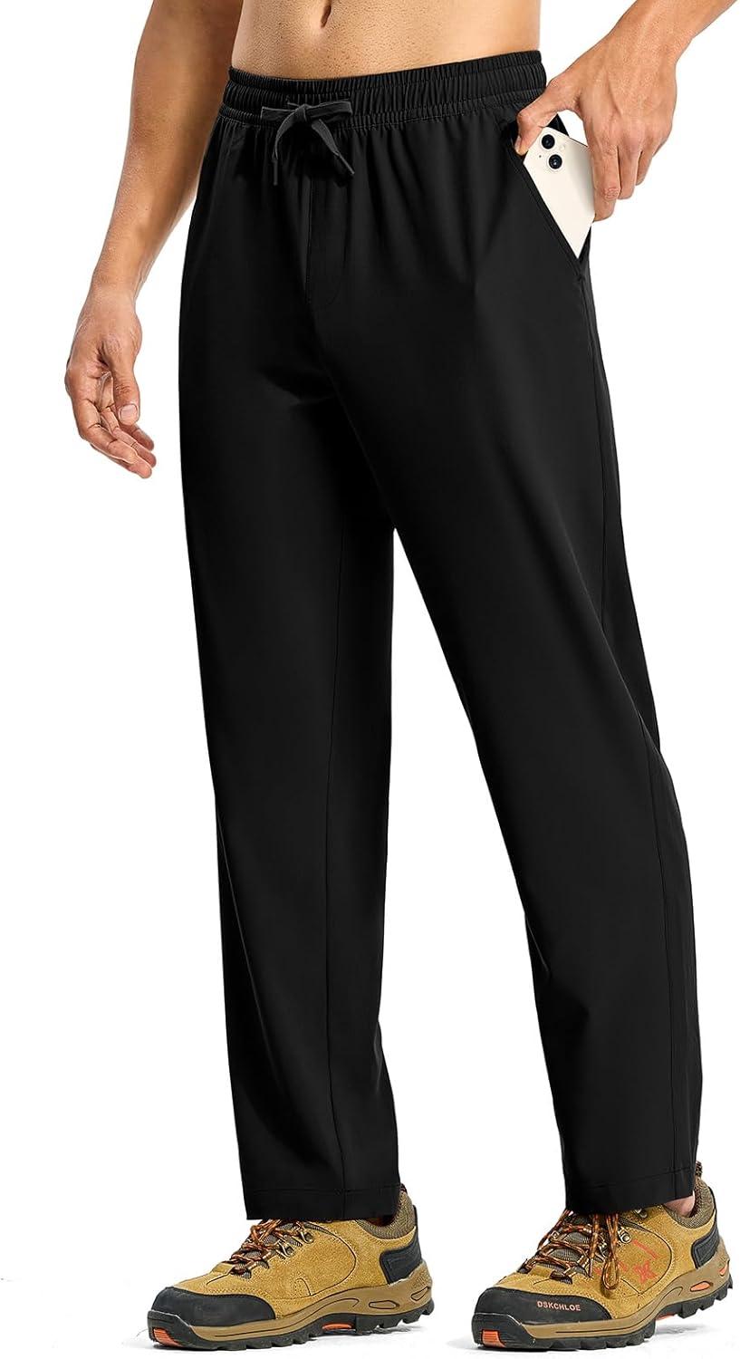 imageTBMPOY Mens Hiking Pants Lightweight Quick Dry 3 Pockets Travel Fishing WaterResistant Athletic Workout SweatpantsBlack