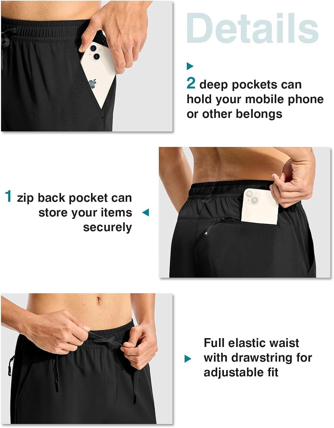 imageTBMPOY Mens Hiking Pants Lightweight Quick Dry 3 Pockets Travel Fishing WaterResistant Athletic Workout SweatpantsBlack