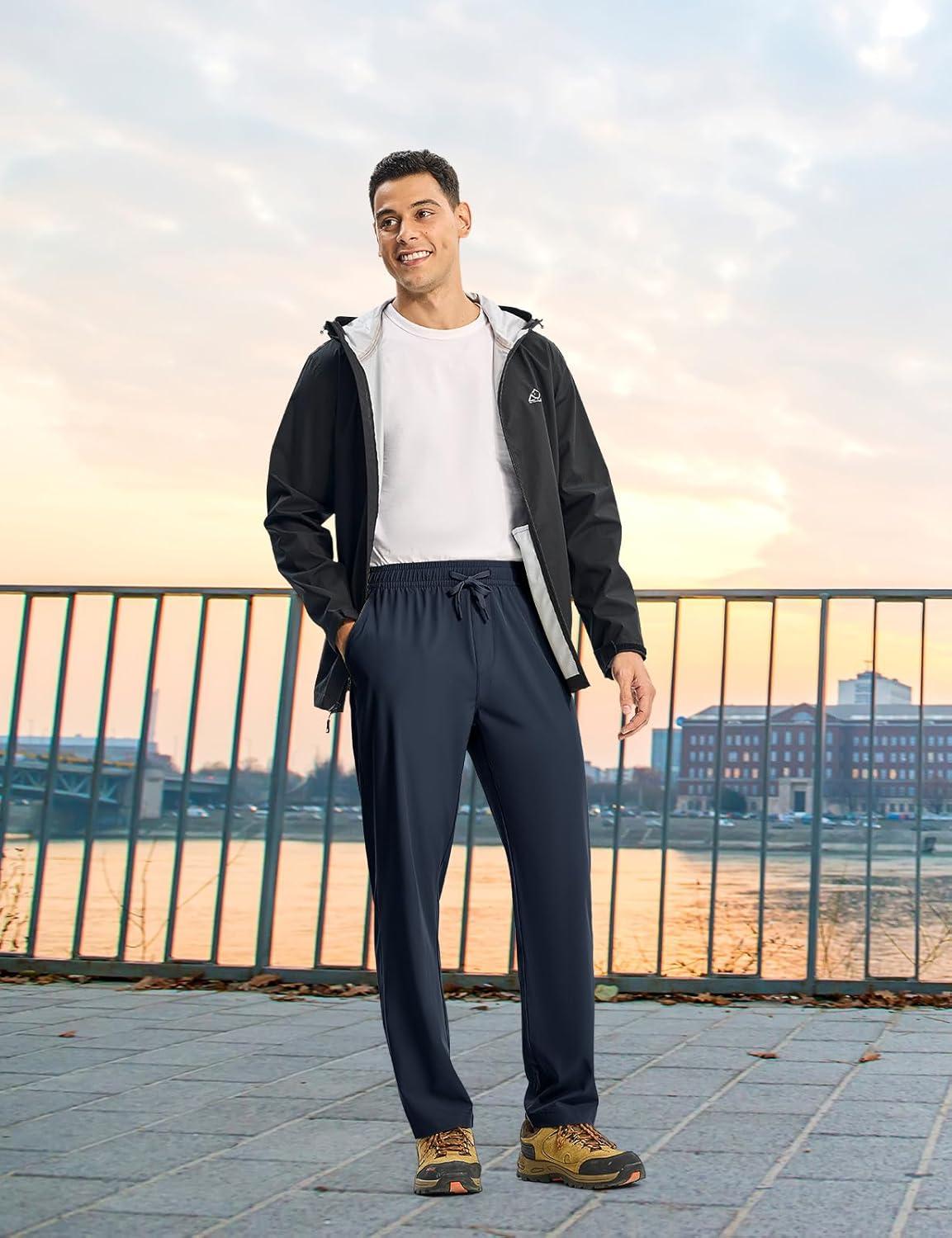 imageTBMPOY Mens Hiking Pants Lightweight Quick Dry 3 Pockets Travel Fishing WaterResistant Athletic Workout SweatpantsDark Blue