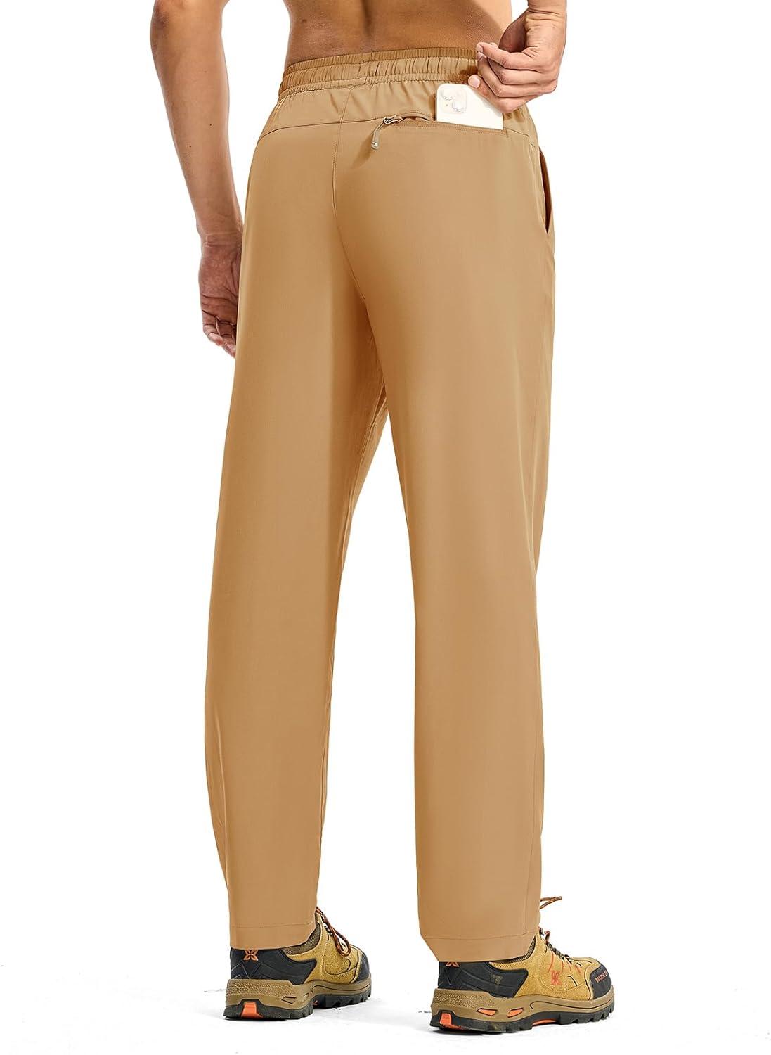 imageTBMPOY Mens Hiking Pants Lightweight Quick Dry 3 Pockets Travel Fishing WaterResistant Athletic Workout SweatpantsDark Khaki