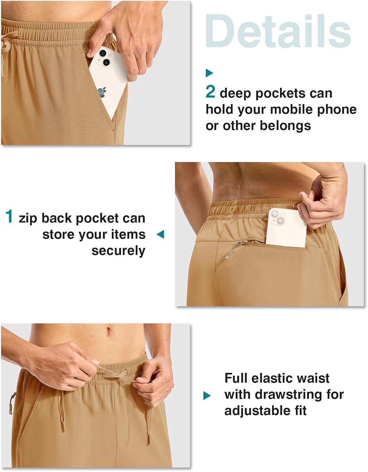 imageTBMPOY Mens Hiking Pants Lightweight Quick Dry 3 Pockets Travel Fishing WaterResistant Athletic Workout SweatpantsDark Khaki