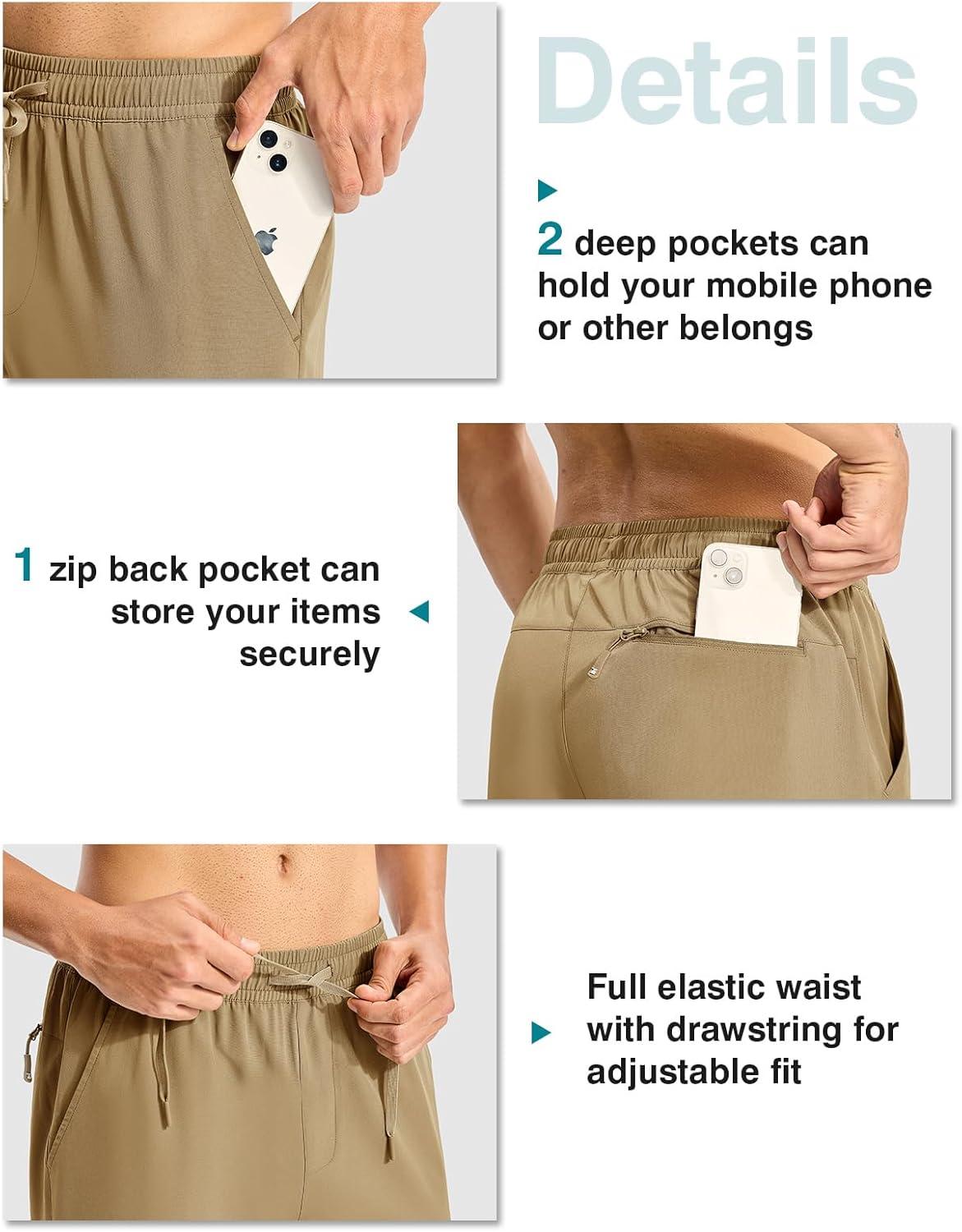 imageTBMPOY Mens Hiking Pants Lightweight Quick Dry 3 Pockets Travel Fishing WaterResistant Athletic Workout SweatpantsKhaki Green