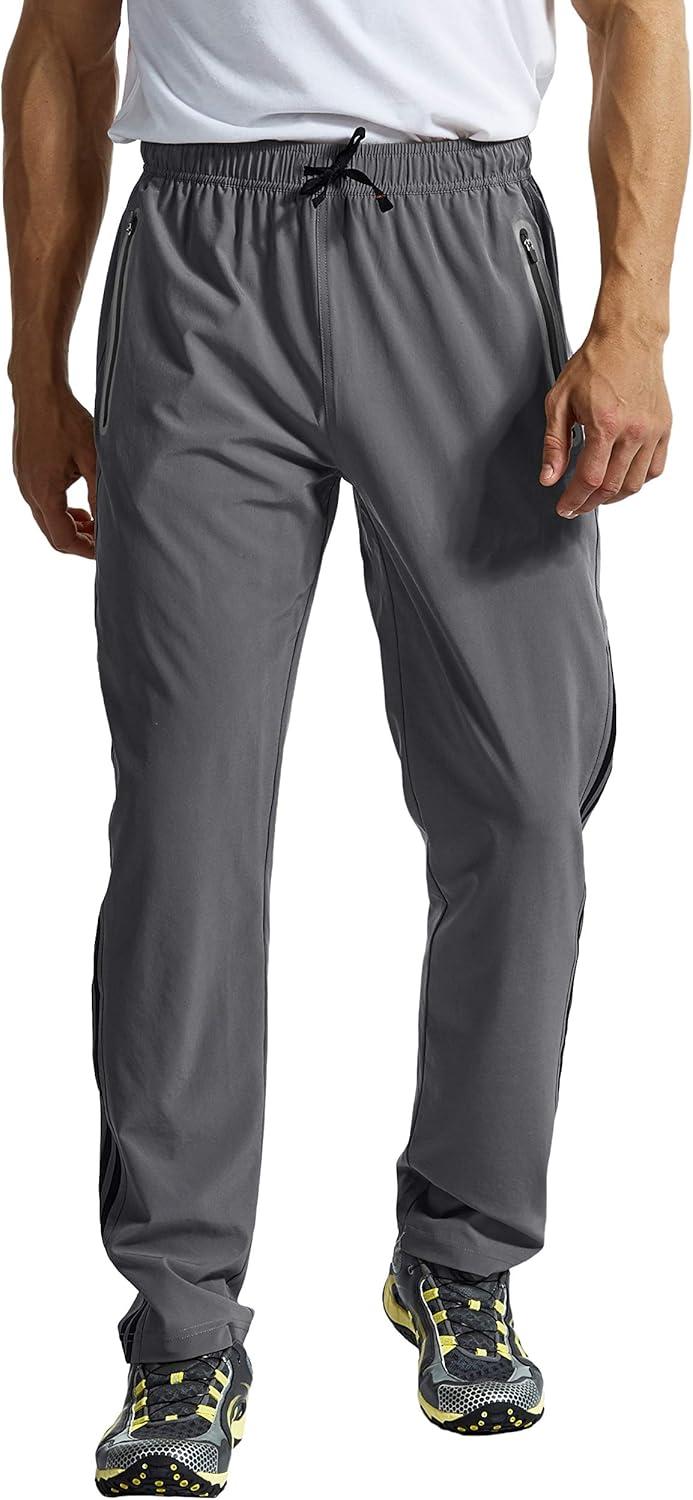 imageTBMPOY Mens Hiking Pants Quick Dry Lightweight Travel Track Running Active Jogger Sweatpants with PocketsB21greyBlack