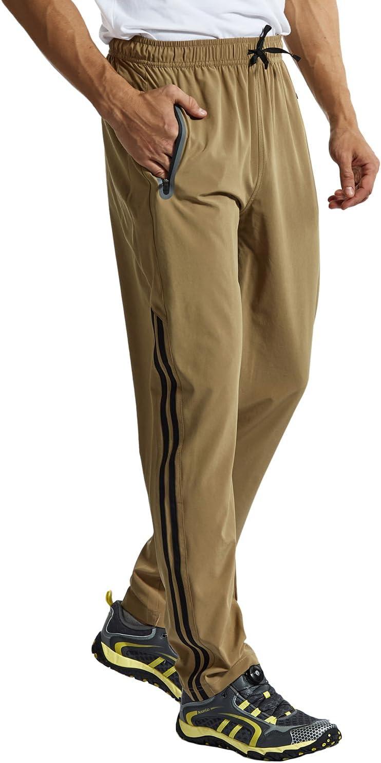 imageTBMPOY Mens Hiking Pants Quick Dry Lightweight Travel Track Running Active Jogger Sweatpants with PocketsB23khakiBlack