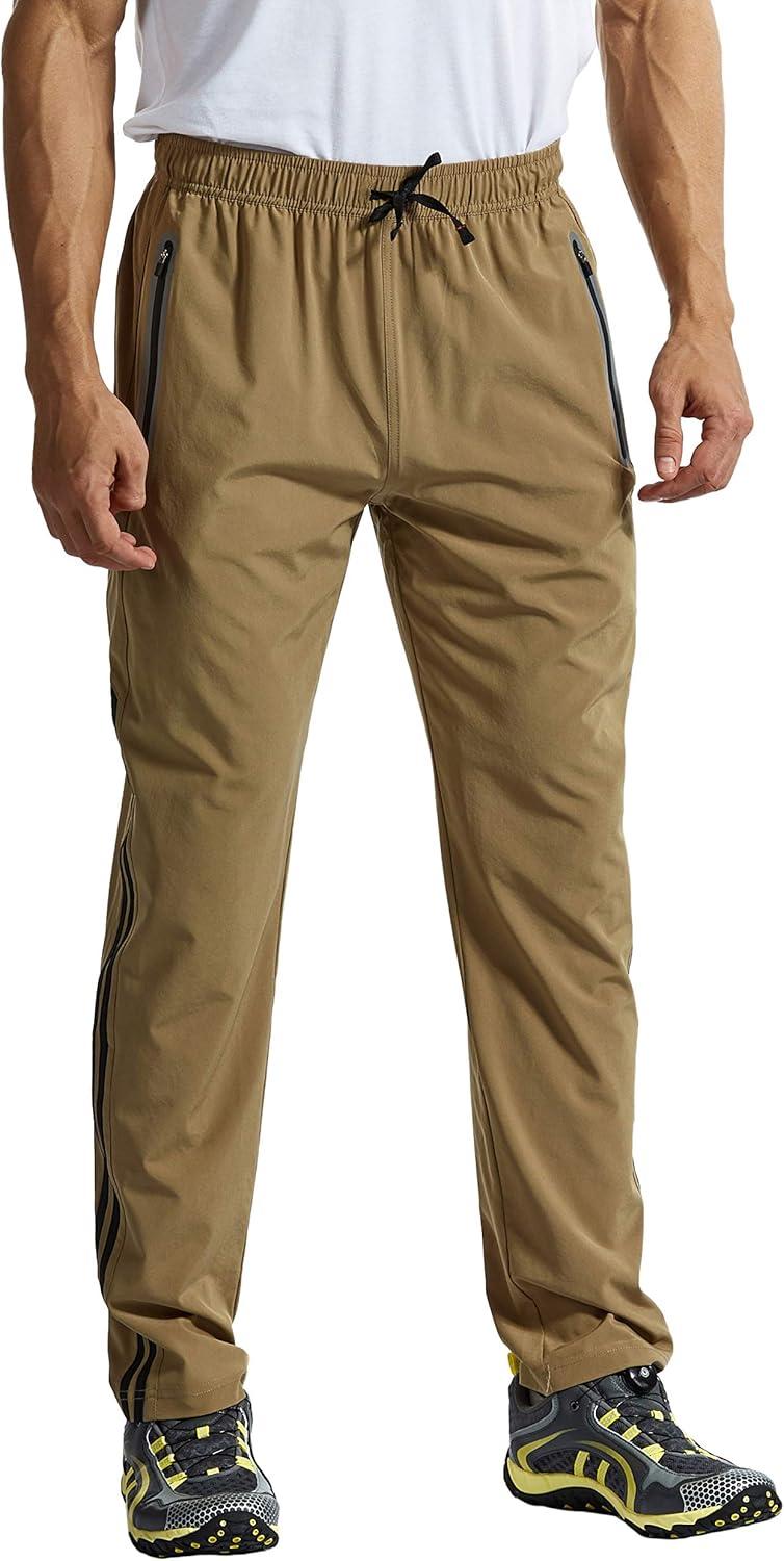 imageTBMPOY Mens Hiking Pants Quick Dry Lightweight Travel Track Running Active Jogger Sweatpants with PocketsB23khakiBlack