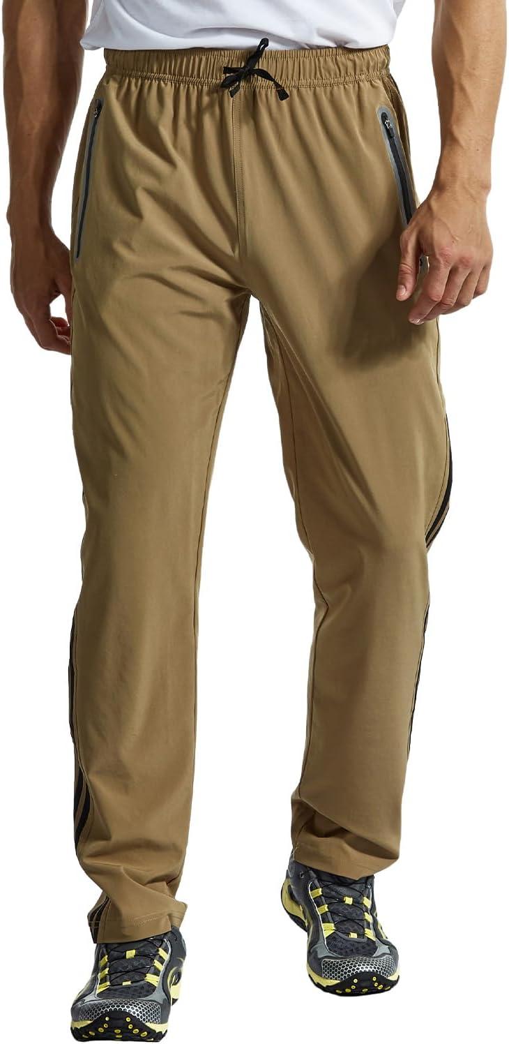 imageTBMPOY Mens Hiking Pants Quick Dry Lightweight Travel Track Running Active Jogger Sweatpants with PocketsB23khakiBlack
