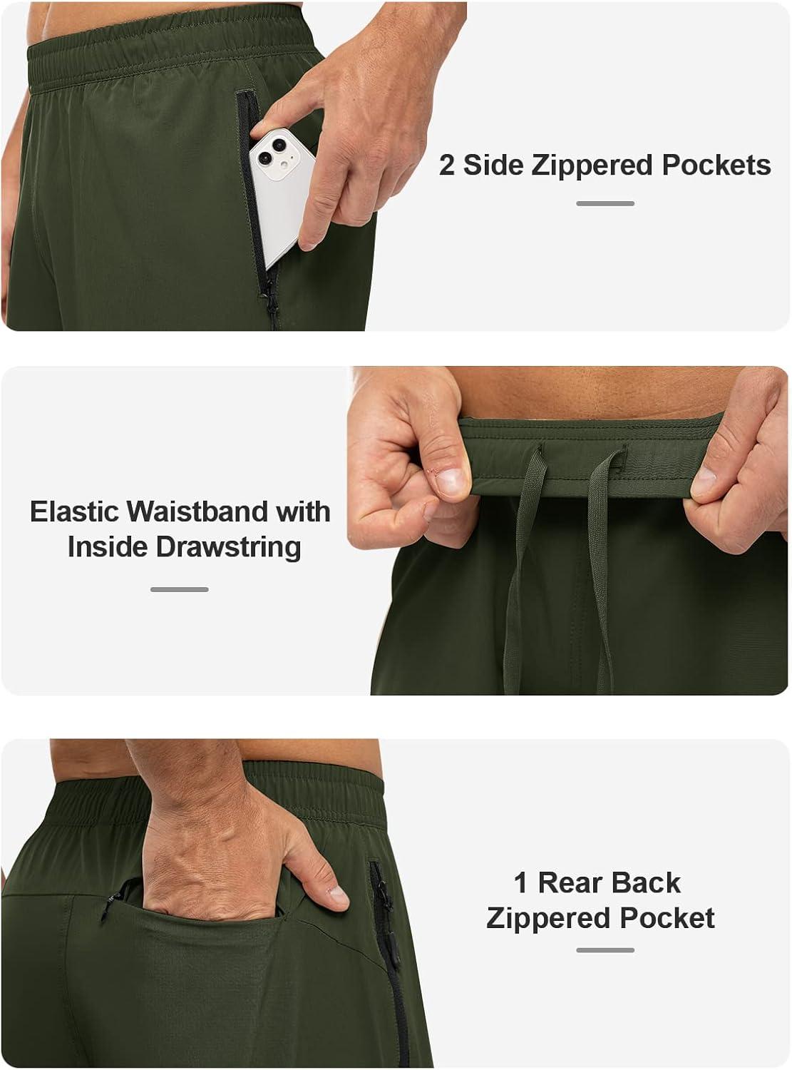 imageTBMPOY Mens Hiking Shorts Lightweight Outdoor Sports Shorts 7quot Quick Dry Athletic Running Gym Shorts with Zipper PocketsArmy Green