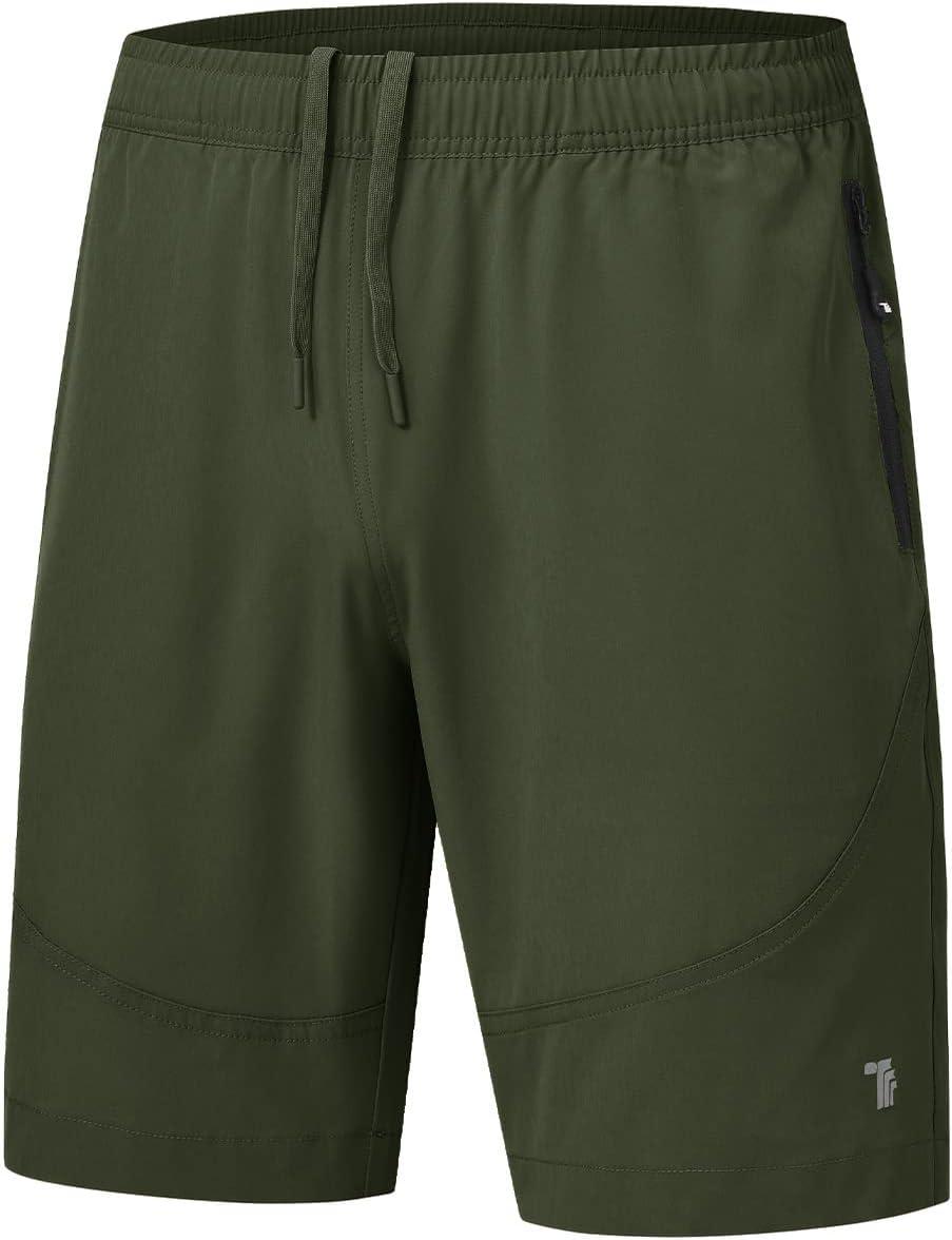 imageTBMPOY Mens Hiking Shorts Lightweight Outdoor Sports Shorts 7quot Quick Dry Athletic Running Gym Shorts with Zipper PocketsArmy Green