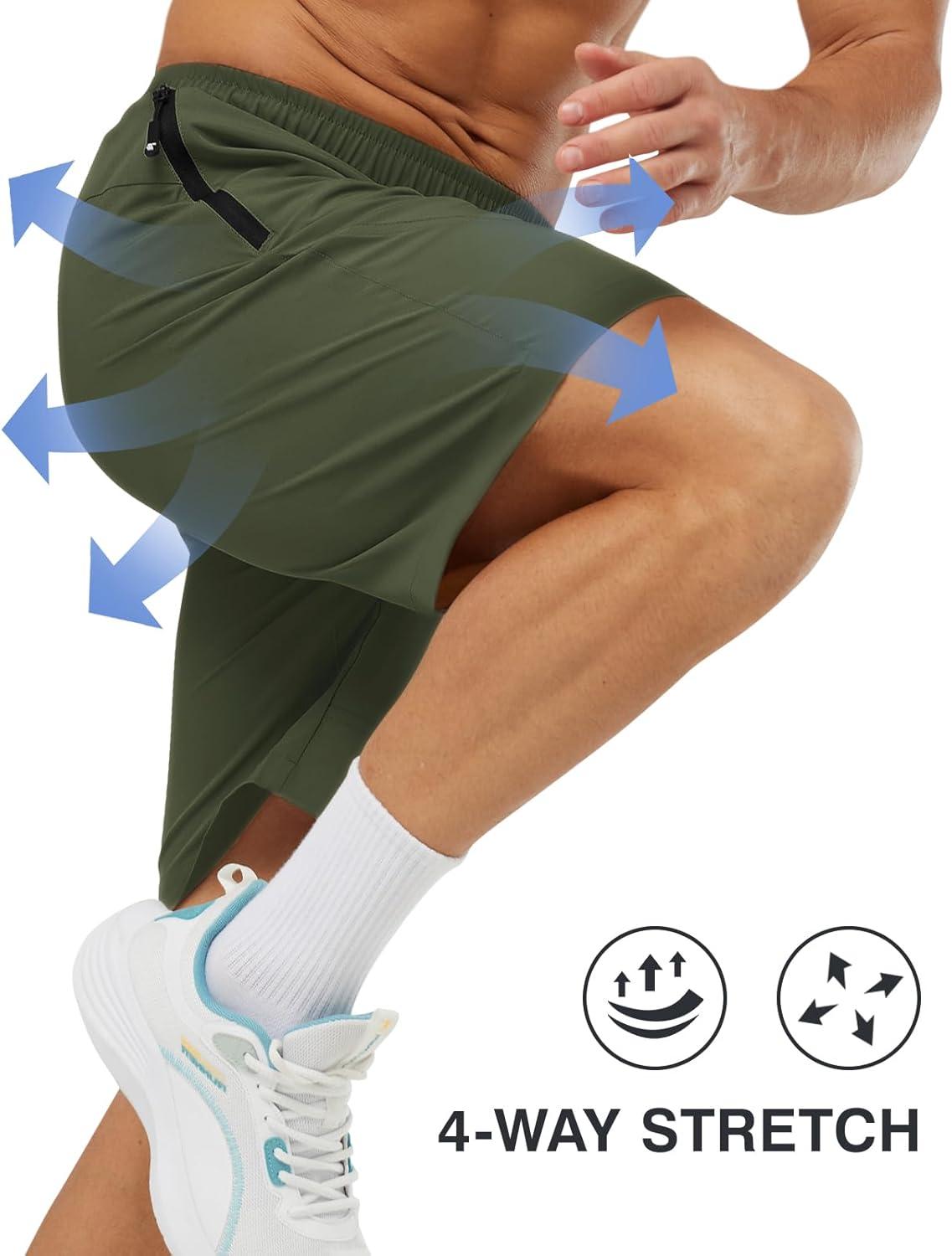imageTBMPOY Mens Hiking Shorts Lightweight Outdoor Sports Shorts 7quot Quick Dry Athletic Running Gym Shorts with Zipper PocketsArmy Green