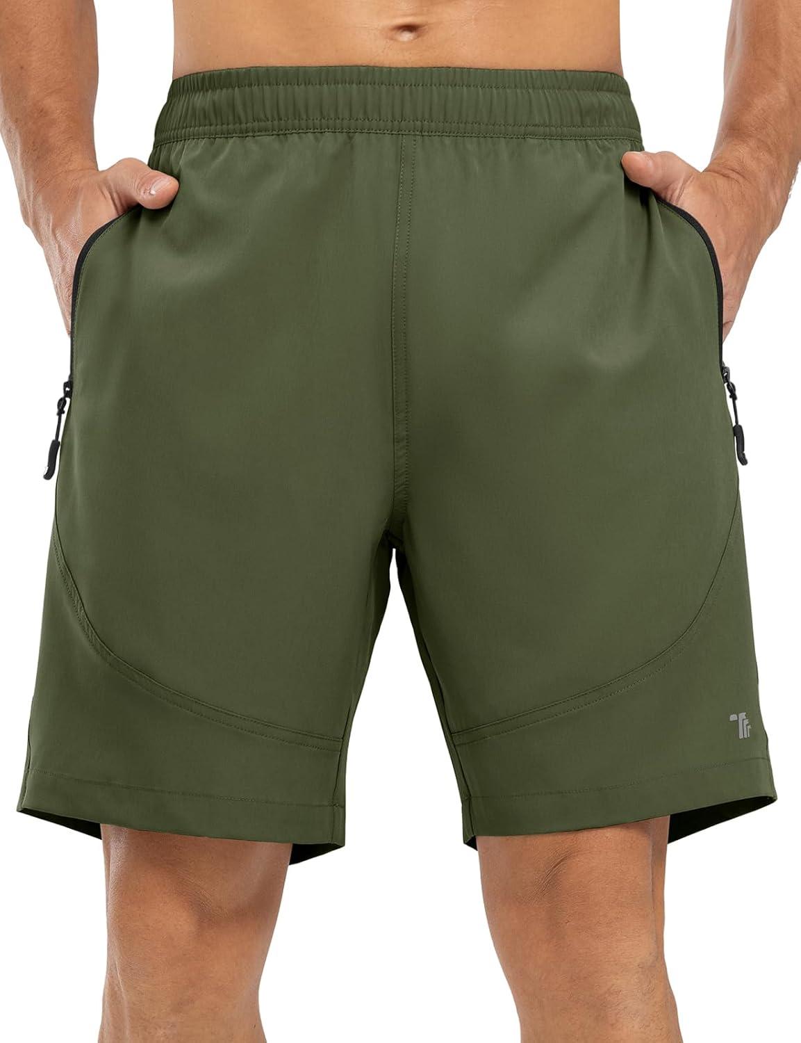 imageTBMPOY Mens Hiking Shorts Lightweight Outdoor Sports Shorts 7quot Quick Dry Athletic Running Gym Shorts with Zipper PocketsArmy Green
