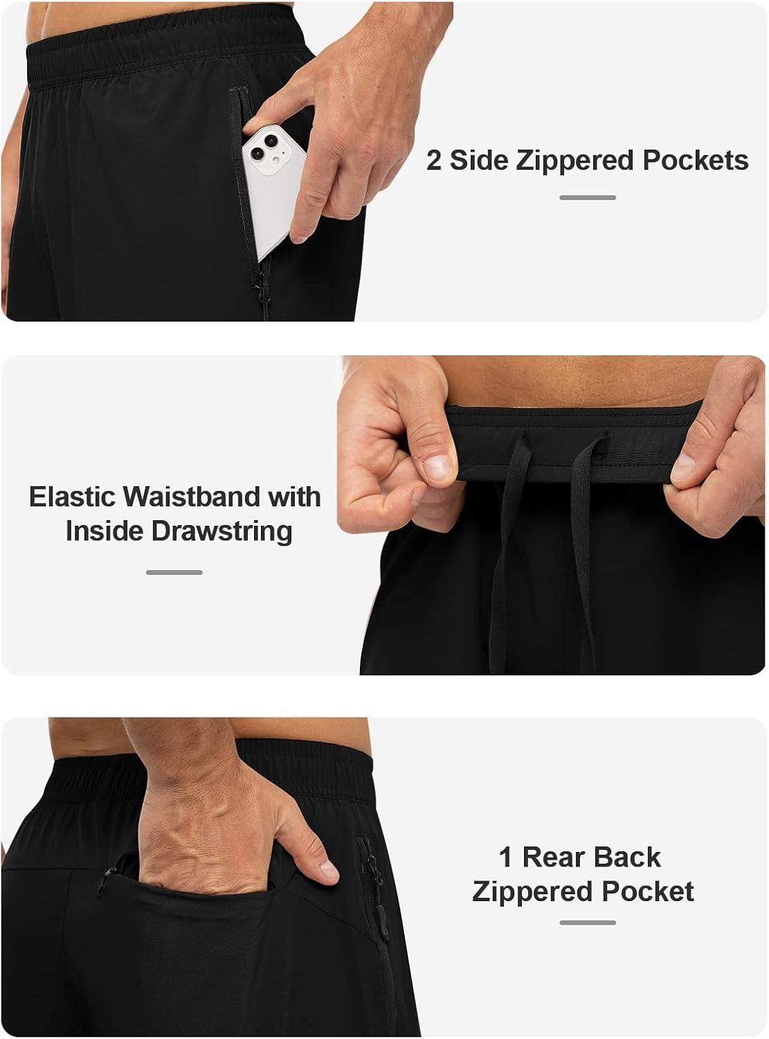imageTBMPOY Mens Hiking Shorts Lightweight Outdoor Sports Shorts 7quot Quick Dry Athletic Running Gym Shorts with Zipper PocketsBlack