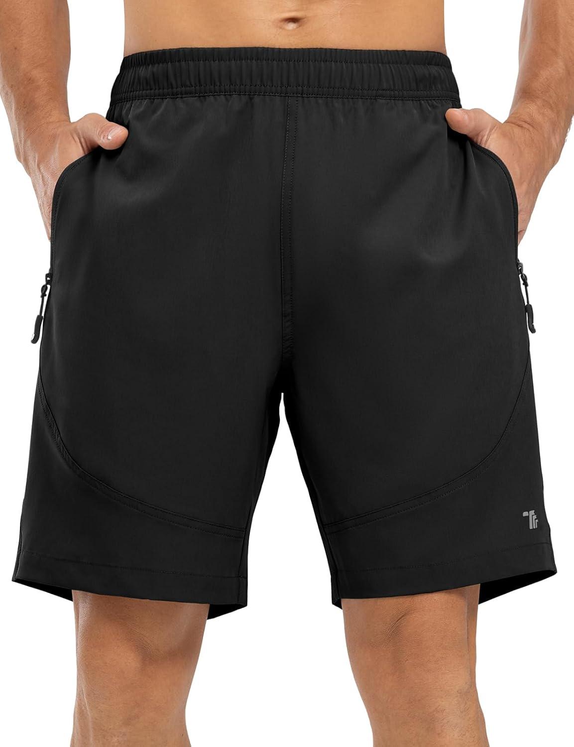 imageTBMPOY Mens Hiking Shorts Lightweight Outdoor Sports Shorts 7quot Quick Dry Athletic Running Gym Shorts with Zipper PocketsBlack