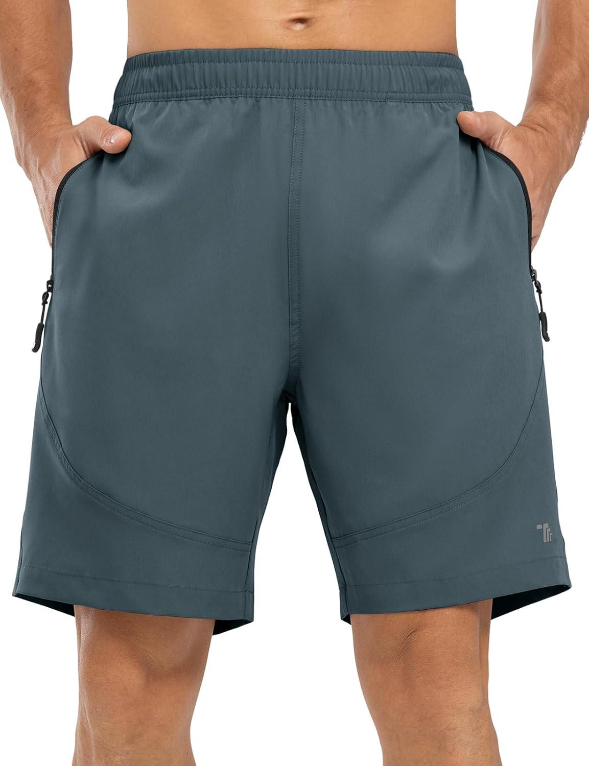 imageTBMPOY Mens Hiking Shorts Lightweight Outdoor Sports Shorts 7quot Quick Dry Athletic Running Gym Shorts with Zipper PocketsCold Grey