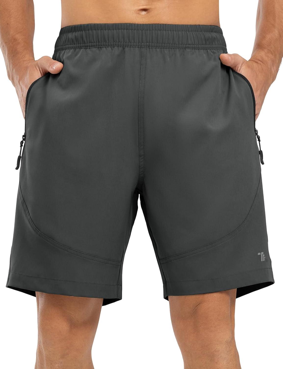imageTBMPOY Mens Hiking Shorts Lightweight Outdoor Sports Shorts 7quot Quick Dry Athletic Running Gym Shorts with Zipper PocketsDark Grey