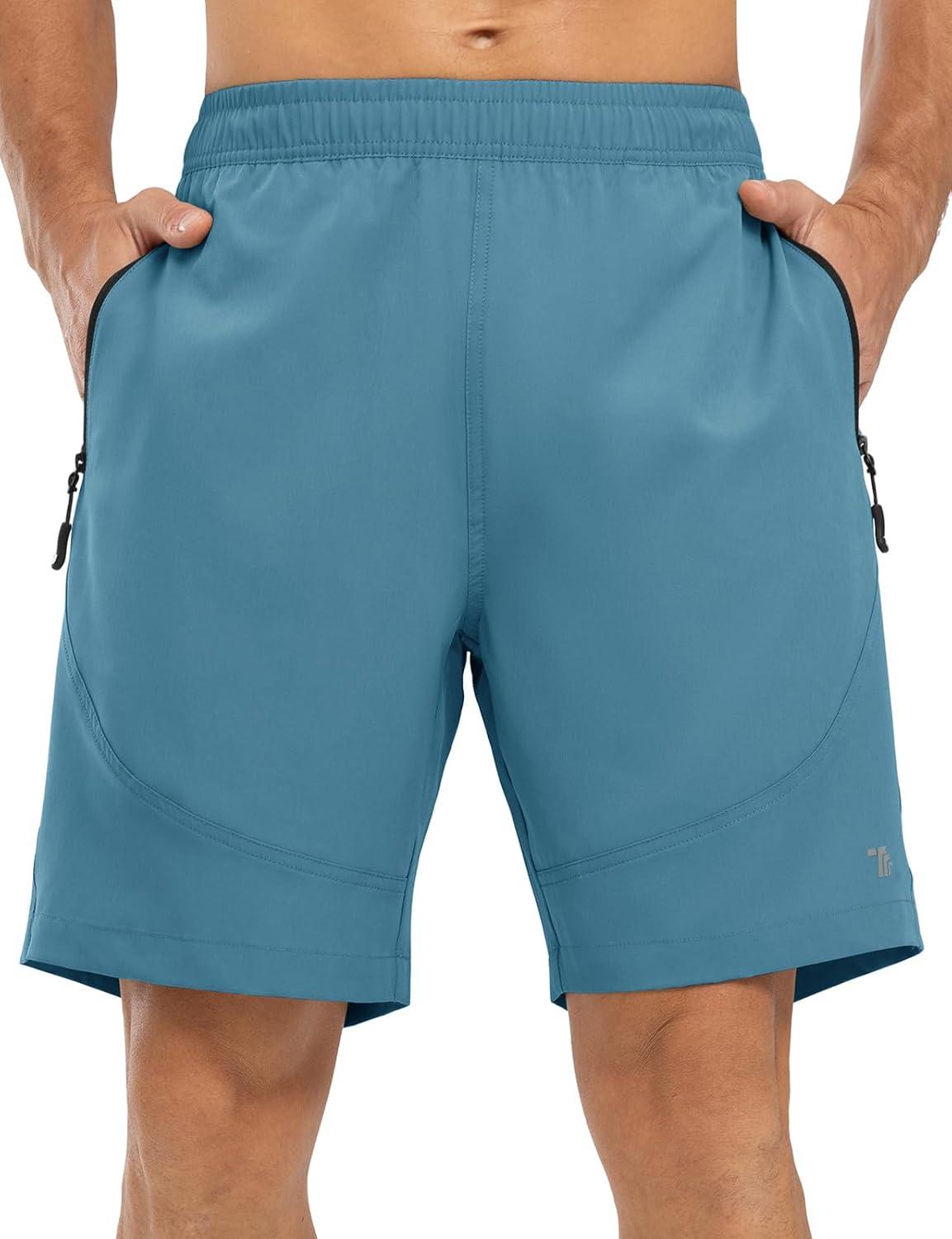 imageTBMPOY Mens Hiking Shorts Lightweight Outdoor Sports Shorts 7quot Quick Dry Athletic Running Gym Shorts with Zipper PocketsGrey Blue