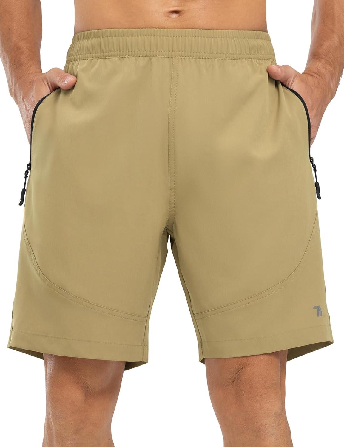 imageTBMPOY Mens Hiking Shorts Lightweight Outdoor Sports Shorts 7quot Quick Dry Athletic Running Gym Shorts with Zipper PocketsKhaki
