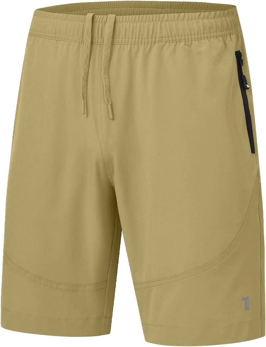 imageTBMPOY Mens Hiking Shorts Lightweight Outdoor Sports Shorts 7quot Quick Dry Athletic Running Gym Shorts with Zipper PocketsKhaki
