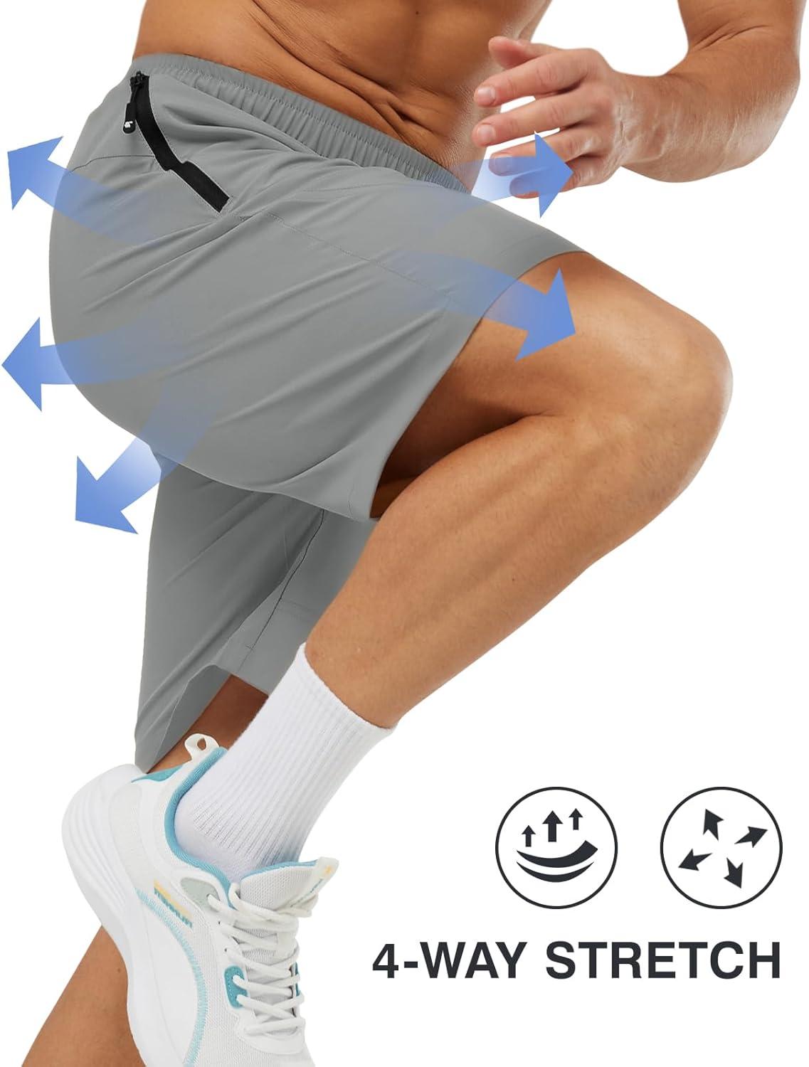 imageTBMPOY Mens Hiking Shorts Lightweight Outdoor Sports Shorts 7quot Quick Dry Athletic Running Gym Shorts with Zipper PocketsLight Grey