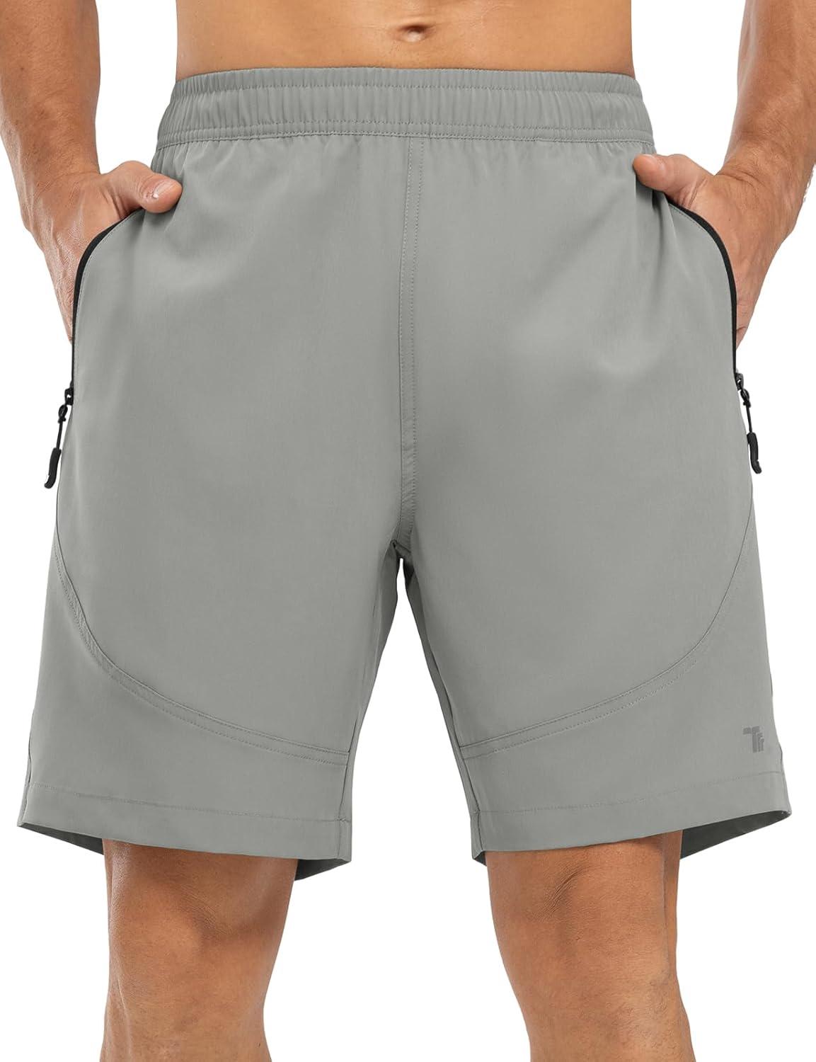 imageTBMPOY Mens Hiking Shorts Lightweight Outdoor Sports Shorts 7quot Quick Dry Athletic Running Gym Shorts with Zipper PocketsLight Grey