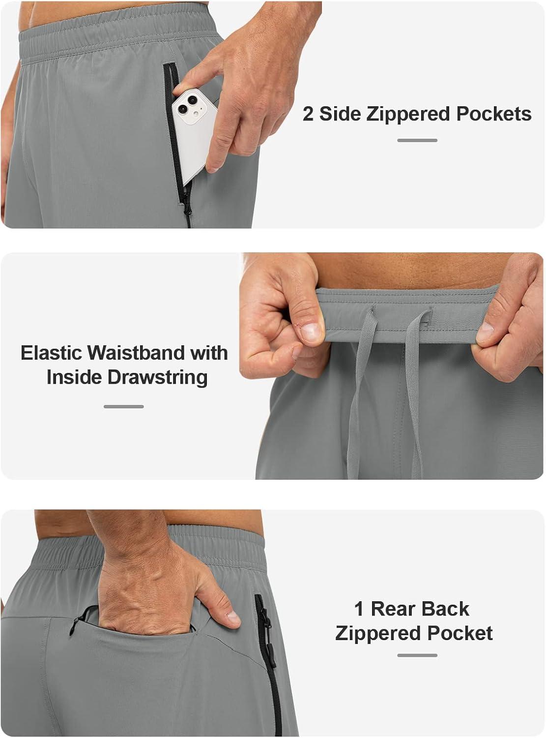 imageTBMPOY Mens Hiking Shorts Lightweight Outdoor Sports Shorts 7quot Quick Dry Athletic Running Gym Shorts with Zipper PocketsLight Grey