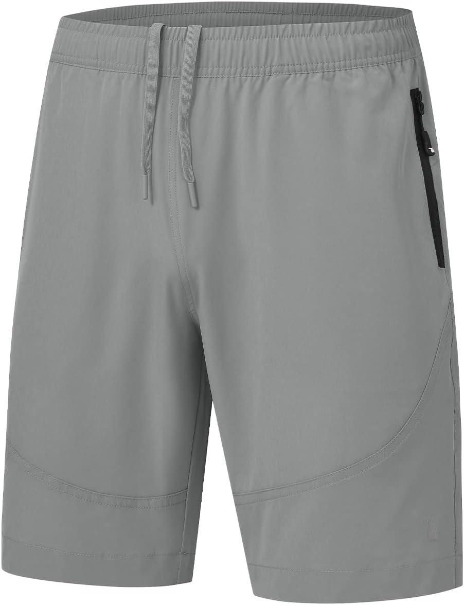imageTBMPOY Mens Hiking Shorts Lightweight Outdoor Sports Shorts 7quot Quick Dry Athletic Running Gym Shorts with Zipper PocketsLight Grey