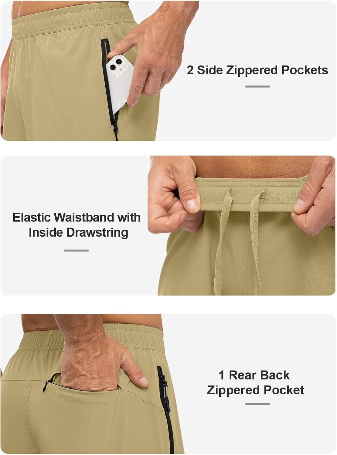 imageTBMPOY Mens Hiking Shorts Lightweight Outdoor Sports Shorts 7quot Quick Dry Athletic Running Gym Shorts with Zipper PocketsLight Khaki