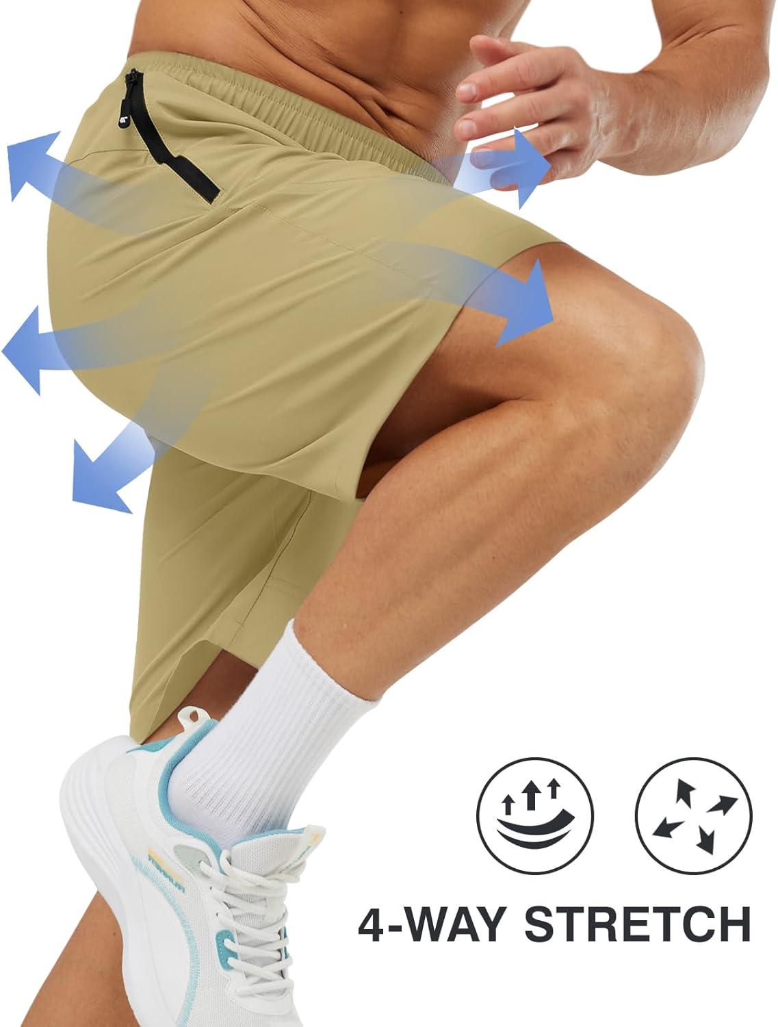 imageTBMPOY Mens Hiking Shorts Lightweight Outdoor Sports Shorts 7quot Quick Dry Athletic Running Gym Shorts with Zipper PocketsLight Khaki