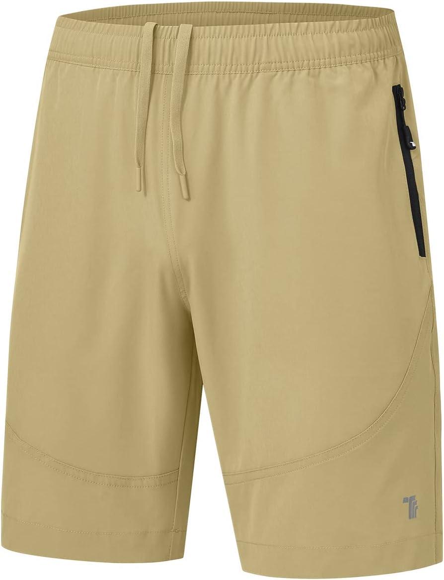 imageTBMPOY Mens Hiking Shorts Lightweight Outdoor Sports Shorts 7quot Quick Dry Athletic Running Gym Shorts with Zipper PocketsLight Khaki
